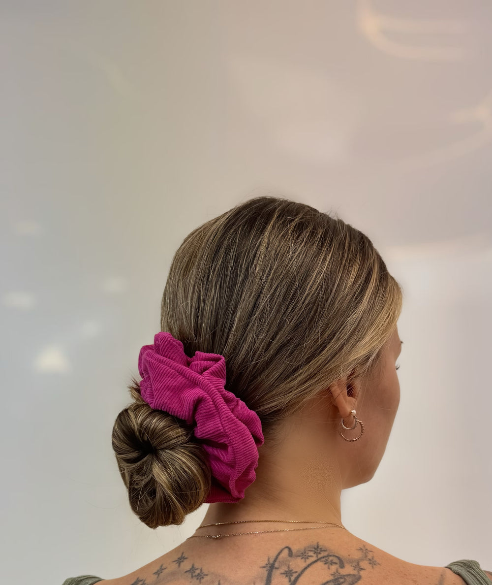 ELASTICO PER CAPELLI IN TESSUTO FUCSIA COTONE A COSTE FIRMATO IES